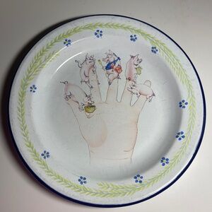 Vintage Enamel Decorative Plate 5 Little Piggies Nursery Rhyme